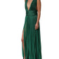 Metallic Green Sleeveless Plissé Gown Dress