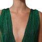 Metallic Green Sleeveless Plissé Gown Dress