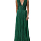 Metallic Green Sleeveless Plissé Gown Dress