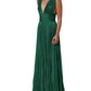 Metallic Green Sleeveless Plissé Gown Dress