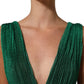 Metallic Green Sleeveless Plissé Gown Dress