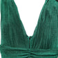 Metallic Green Sleeveless Plissé Gown Dress