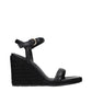 Black Leather Wedge Sandals