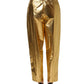 Metallic Gold High Waist Pleated Tapered Pants