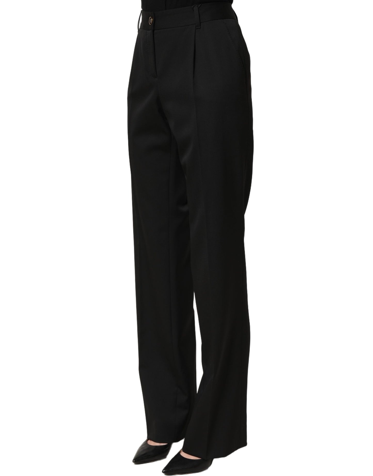 Black High Waist Straight Dress Trouser Pants