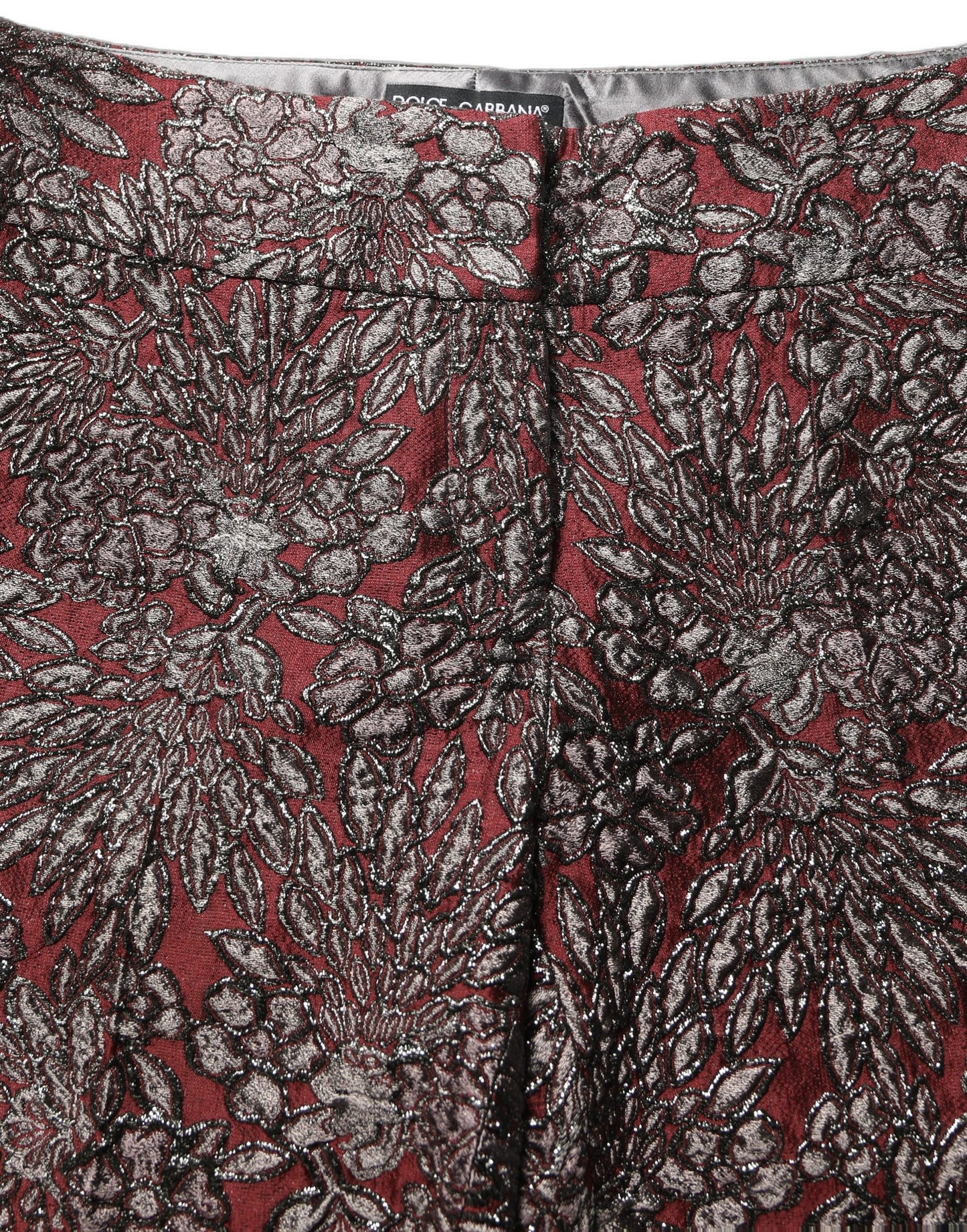Burgundy Grey Floral Jacquard Straight Pants