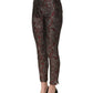 Burgundy Grey Floral Jacquard Straight Pants