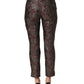 Burgundy Grey Floral Jacquard Straight Pants