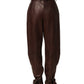 Brown Leather High Waist Tapered Leg Pants