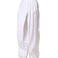 White Cotton High Waist Pleated Wide Leg Pants