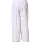 White Cotton High Waist Pleated Wide Leg Pants