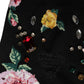 Black Floral Cotton High Waist Tapered Pants