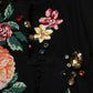 Black Floral Cotton High Waist Tapered Pants