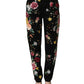 Black Floral Cotton High Waist Tapered Pants