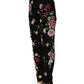 Black Floral Cotton High Waist Tapered Pants