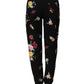 Black Floral Cotton High Waist Tapered Pants