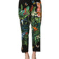 Black Tropical Print Cotton HighWaist Pants