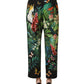 Black Tropical Print Cotton HighWaist Pants