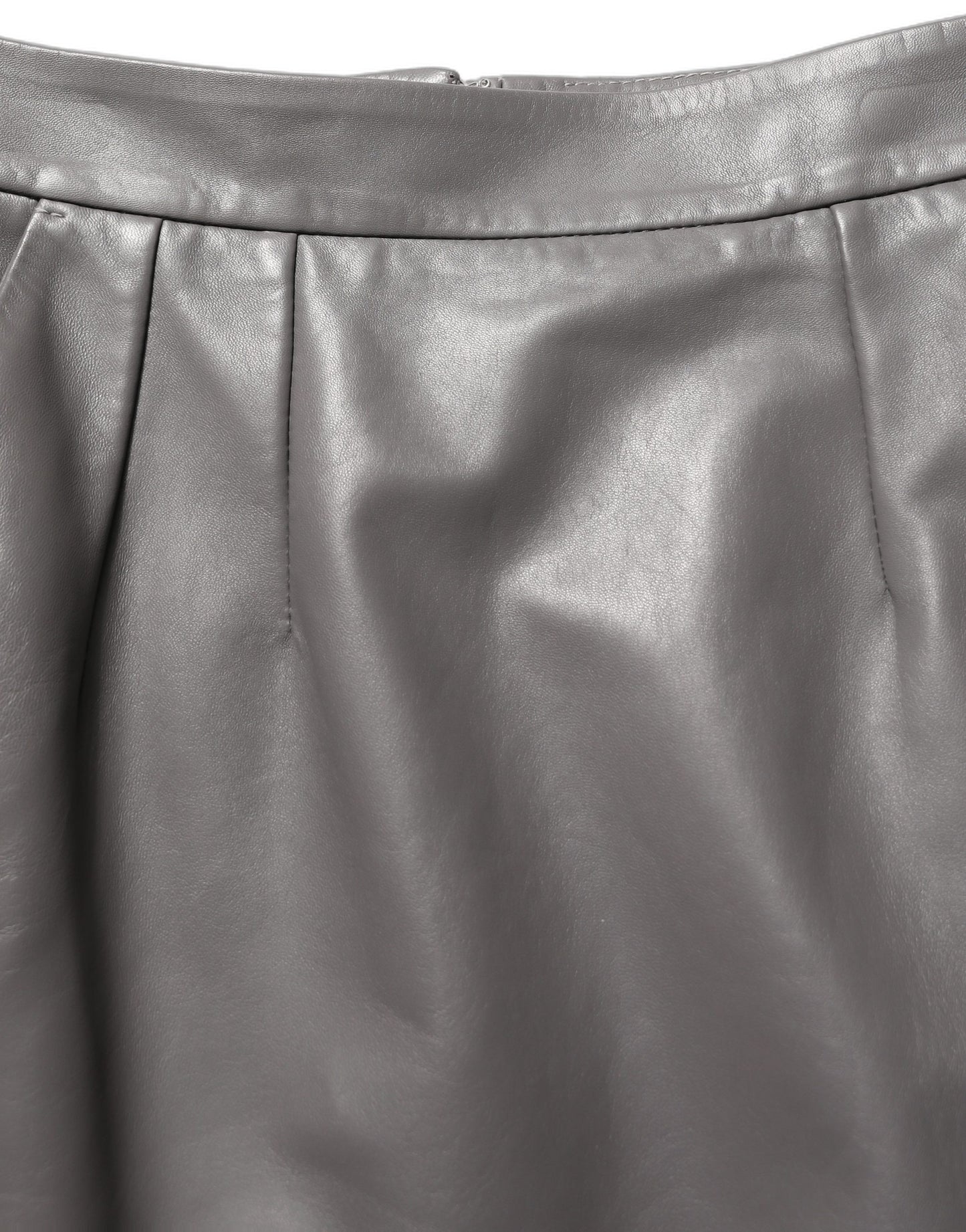 Gray Leather High Waist Pencil Cut Midi Skirt