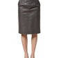 Gray Leather High Waist Pencil Cut Midi Skirt