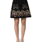 Black Floral Embellished A-line Mini Skirt
