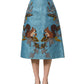 Blue Jacquard Embroidered A-line Midi Skirt