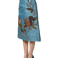 Blue Jacquard Embroidered A-line Midi Skirt