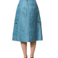 Blue Jacquard Embroidered A-line Midi Skirt