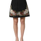 Black Floral Macramé High Waist A-line Skirt