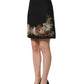 Black Floral Macramé High Waist A-line Skirt