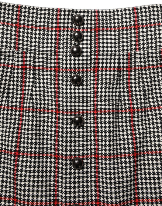 Gray Checkered High Waist A-line Mini Skirt
