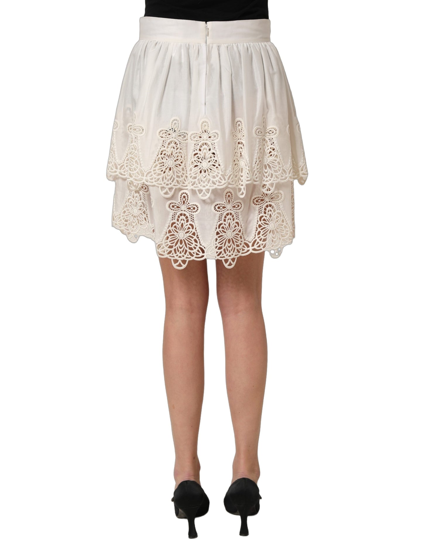 White Floral Embroidered A-line Mini Skirt