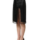 Black Lace Trimmed Satin Side Slit Skirt