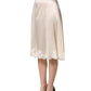 Off White Lace Trimmed Satin High Waist Skirt