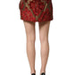 Maroon Floral Jacquard Rhinestone Mini Skirt