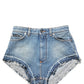 Blue Cotton High Waist Denim Hotpants Shorts