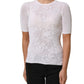 White Floral Lace Knit Fabric Short Sleeves Blouse Top