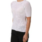 White Floral Lace Knit Fabric Short Sleeves Blouse Top