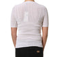 White Floral Lace Knit Fabric Short Sleeves Blouse Top