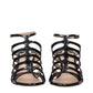 Black Leather Stiletto Heel Sandals