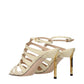 Beige Leather Stiletto Heel Sandals