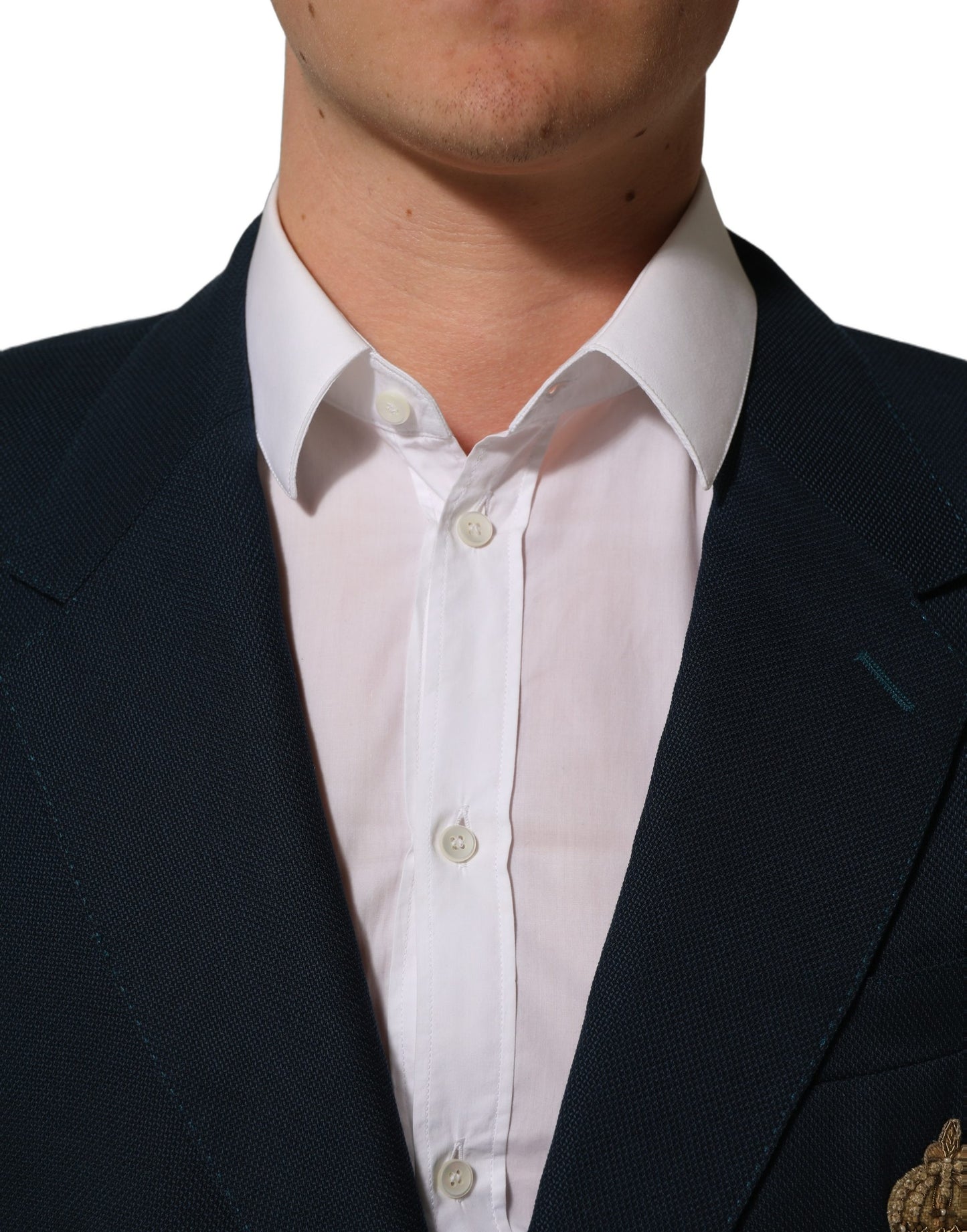Blue Wool Logo Single Breasted Coat Jacket