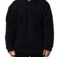 Black Cotton Full Zip Hooded Bomber Jacket