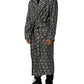 Black White Silk Men Wrap Robe Coat Jacket