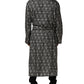 Black White Silk Men Wrap Robe Coat Jacket