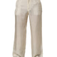 Off White Silk Straight Wide Leg Trouser Pants