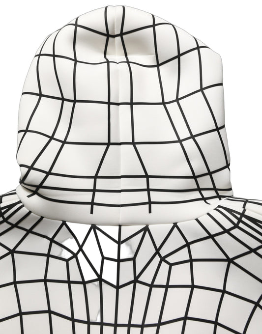 White Black WarpGrid Pattern Hoodie Sweater