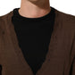 Brown Flax Buttoned V-neck Pullover Sweater