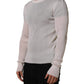 White Silk Crew Neck Men Pullover Sweater