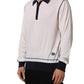 White Silk Collared Henley Pullover Sweater
